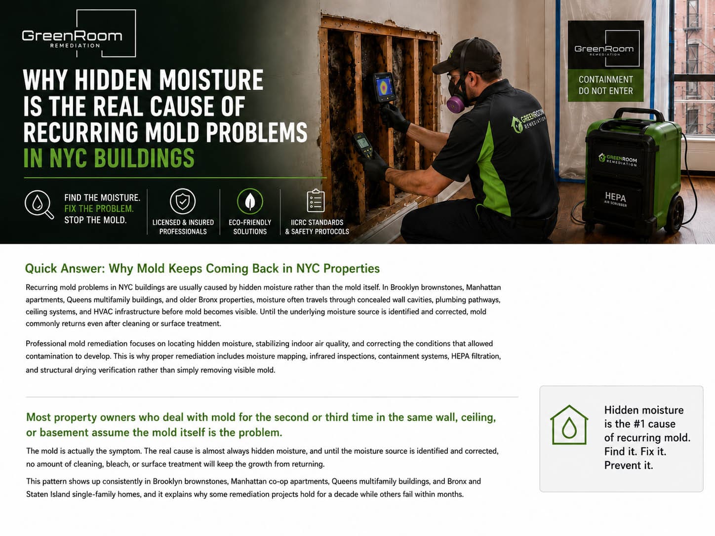Hidden Moisture - Real Cause of Recurring Mold Problems in NYC | NYC Mold Remediation & Water Damage Restoration