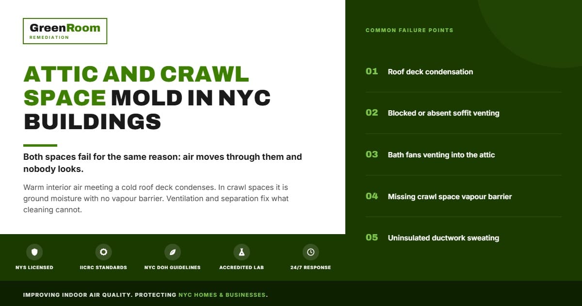 Attic and Crawl Space Mold in NYC Properties: Causes, Risks, and Treatment | NYC Mold Remediation & Water Damage Restoration