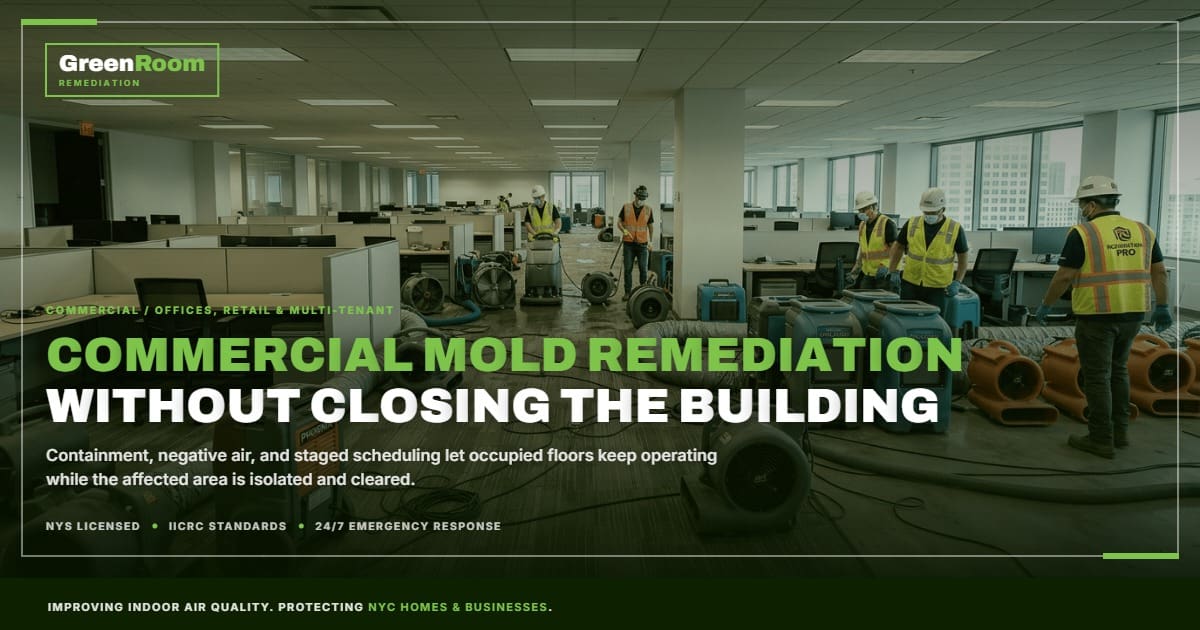 Commercial mold remediation in an NYC office space — GreenRoom Remediation NYC