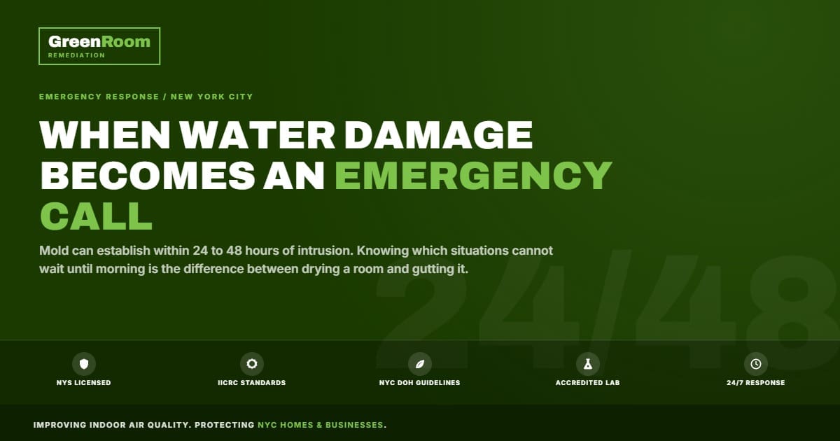 Emergency water damage response timing in NYC — GreenRoom Remediation NYC