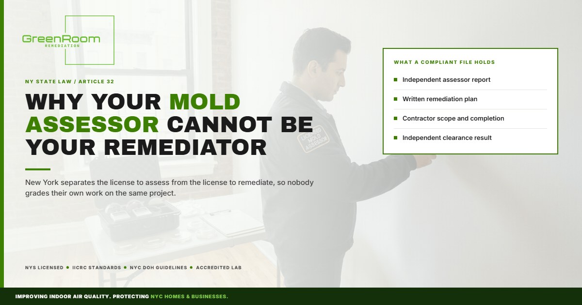 New York State Article 32 Explained: Why Your Mold Assessor Cannot Be Your Remediator New York State Article 32 Explained: Why Your Mold Assessor Cannot Be Your Remediator